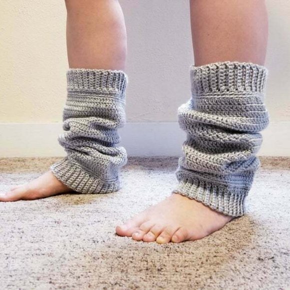 Handmade Crochet Silver Super Soft Adult Leg Warmers for Fashion or Fitness - Picture 1 of 6
